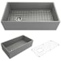 Bocchi Contempo 36" Farmhouse Single Basin Fireclay Kitchen Sink with Basin Rack and Basket Strainer Matte Gray