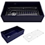 Bocchi Contempo 36" Farmhouse Single Basin Fireclay Kitchen Sink with Basin Rack and Basket Strainer Sapphire Blue