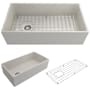 Bocchi Contempo 36" Farmhouse Single Basin Fireclay Kitchen Sink with Basin Rack and Basket Strainer Biscuit