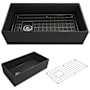 Bocchi Contempo 36" Farmhouse Single Basin Fireclay Kitchen Sink with Basin Rack and Basket Strainer Matte Dark Gray
