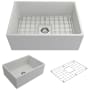 Bocchi Contempo 27" Farmhouse Single Basin Fireclay Kitchen Sink with Basin Rack and Basket Strainer Matte White
