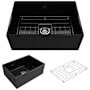 Bocchi Contempo 27" Farmhouse Single Basin Fireclay Kitchen Sink with Basin Rack and Basket Strainer Black
