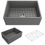 Bocchi Contempo 27" Farmhouse Single Basin Fireclay Kitchen Sink with Basin Rack and Basket Strainer Matte Gray