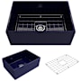 Bocchi Contempo 27" Farmhouse Single Basin Fireclay Kitchen Sink with Basin Rack and Basket Strainer Sapphire Blue