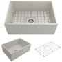 Bocchi Contempo 27" Farmhouse Single Basin Fireclay Kitchen Sink with Basin Rack and Basket Strainer Biscuit
