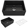Bocchi Contempo 27" Farmhouse Single Basin Fireclay Kitchen Sink with Basin Rack and Basket Strainer Matte Dark Gray