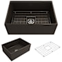 Bocchi Contempo 27" Farmhouse Single Basin Fireclay Kitchen Sink with Basin Rack and Basket Strainer Matte Brown