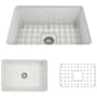 Bocchi Sotto 27" Undermount Single Basin Fireclay Kitchen Sink with Basin Rack and Basket Strainer White