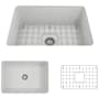 Bocchi Sotto 27" Undermount Single Basin Fireclay Kitchen Sink with Basin Rack and Basket Strainer Matte White