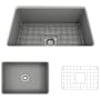 Bocchi Sotto 27" Undermount Single Basin Fireclay Kitchen Sink with Basin Rack and Basket Strainer Matte Gray