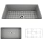 Bocchi Sotto 32" Undermount Single Basin Fireclay Kitchen Sink with Basin Rack and Basket Strainer Matte Gray