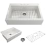 Bocchi Nuova 34" Drop In Single Basin Fireclay Kitchen Sink with Basin Rack and Basket Strainer White