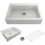 Bocchi Nuova 34" Drop In Single Basin Fireclay Kitchen Sink with Basin Rack and Basket Strainer Matte White