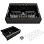 Bocchi Nuova 34" Drop In Single Basin Fireclay Kitchen Sink with Basin Rack and Basket Strainer Black