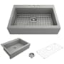 Bocchi Nuova 34" Drop In Single Basin Fireclay Kitchen Sink with Basin Rack and Basket Strainer Matte Gray
