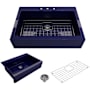 Bocchi Nuova 34" Drop In Single Basin Fireclay Kitchen Sink with Basin Rack and Basket Strainer Sapphire Blue