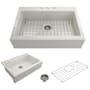 Bocchi Nuova 34" Drop In Single Basin Fireclay Kitchen Sink with Basin Rack and Basket Strainer Biscuit