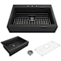 Bocchi Nuova 34" Drop In Single Basin Fireclay Kitchen Sink with Basin Rack and Basket Strainer Matte Dark Gray