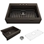 Bocchi Nuova 34" Drop In Single Basin Fireclay Kitchen Sink with Basin Rack and Basket Strainer Matte Brown