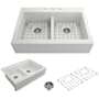Bocchi Nuova 34" Drop In Double Basin Fireclay Kitchen Sink with Basin Rack and Basket Strainer Matte White