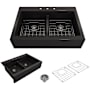 Bocchi Nuova 34" Drop In Double Basin Fireclay Kitchen Sink with Basin Rack and Basket Strainer Matte Black