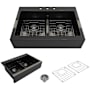 Bocchi Nuova 34" Drop In Double Basin Fireclay Kitchen Sink with Basin Rack and Basket Strainer Black