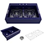 Bocchi Nuova 34" Drop In Double Basin Fireclay Kitchen Sink with Basin Rack and Basket Strainer Sapphire Blue