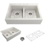 Bocchi Nuova 34" Drop In Double Basin Fireclay Kitchen Sink with Basin Rack and Basket Strainer Biscuit