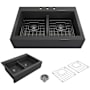 Bocchi Nuova 34" Drop In Double Basin Fireclay Kitchen Sink with Basin Rack and Basket Strainer Matte Dark Gray