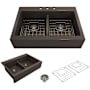 Bocchi Nuova 34" Drop In Double Basin Fireclay Kitchen Sink with Basin Rack and Basket Strainer Matte Brown