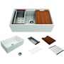 Bocchi Contempo Step-Rim 33" Farmhouse Single Basin Fireclay Kitchen Sink with Basin Rack, Basket Strainer, Colander and Cutting Board White