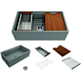 Bocchi Contempo Step-Rim 33" Farmhouse Single Basin Fireclay Kitchen Sink with Basin Rack, Basket Strainer, Colander and Cutting Board Matte Gray