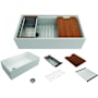 Bocchi Contempo Step-Rim 36" Farmhouse Single Basin Fireclay Kitchen Sink with Basin Rack, Basket Strainer, Colander and Cutting Board Matte White
