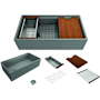 Bocchi Contempo Step-Rim 36" Farmhouse Single Basin Fireclay Kitchen Sink with Basin Rack, Basket Strainer, Colander and Cutting Board Matte Gray
