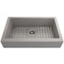 Bocchi Nuova Pro 34" Undermount Single Basin Fireclay Kitchen Sink with Basin Rack and Basket Strainer Matte Gray