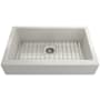 Bocchi Nuova Pro 34" Undermount Single Basin Fireclay Kitchen Sink with Basin Rack and Basket Strainer Biscuit