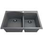 Bocchi Campino Duo 33" Undermount Double Basin Granite Kitchen Sink with Basket Strainer Concrete Gray
