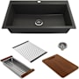 Bocchi Baveno Lux 33-3/4" Undermount Single Basin Granite Kitchen Sink with Basket Strainer, Colander and Cutting Board Matte Black