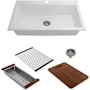 Bocchi Baveno Lux 33-3/4" Undermount Single Basin Granite Kitchen Sink with Basket Strainer, Colander and Cutting Board Milk White