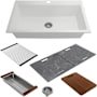 Bocchi Baveno Lux 33-3/4" Undermount Single Basin Granite Kitchen Sink with Basket Strainer, Colander, Cutting Board and Sink Covers Milk White