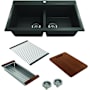 Bocchi Baveno Lux 33-3/4" Undermount Double Basin Granite Kitchen Sink with Basket Strainer, Colander and Cutting Board Matte Black