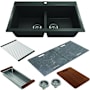 Bocchi Baveno Lux 33-3/4" Undermount Double Basin Granite Kitchen Sink with Basket Strainer, Colander, Cutting Board and Sink Covers Matte Black