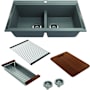 Bocchi Baveno Lux 33-3/4" Undermount Double Basin Granite Kitchen Sink with Basket Strainer, Colander and Cutting Board Concrete Gray