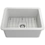 Bocchi Sotto 24" Undermount Single Basin Fireclay Kitchen Sink with Basin Rack and Basket Strainer Matte White