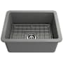 Bocchi Sotto 24" Undermount Single Basin Fireclay Kitchen Sink with Basin Rack and Basket Strainer Matte Gray