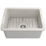 Bocchi Sotto 24" Undermount Single Basin Fireclay Kitchen Sink with Basin Rack and Basket Strainer Biscuit