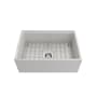 Bocchi Contempo Step-Rim 27" Farmhouse Single Basin Fireclay Kitchen Sink with Basin Rack, Basket Strainer, Colander and Cutting Board White