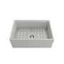 Bocchi Contempo Step-Rim 27" Farmhouse Single Basin Fireclay Kitchen Sink with Basin Rack, Basket Strainer, Colander and Cutting Board Matte White