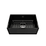 Bocchi Contempo Step-Rim 27" Farmhouse Single Basin Fireclay Kitchen Sink with Basin Rack, Basket Strainer, Colander and Cutting Board Black
