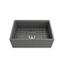 Bocchi Contempo Step-Rim 27" Farmhouse Single Basin Fireclay Kitchen Sink with Basin Rack, Basket Strainer, Colander and Cutting Board Matte Gray